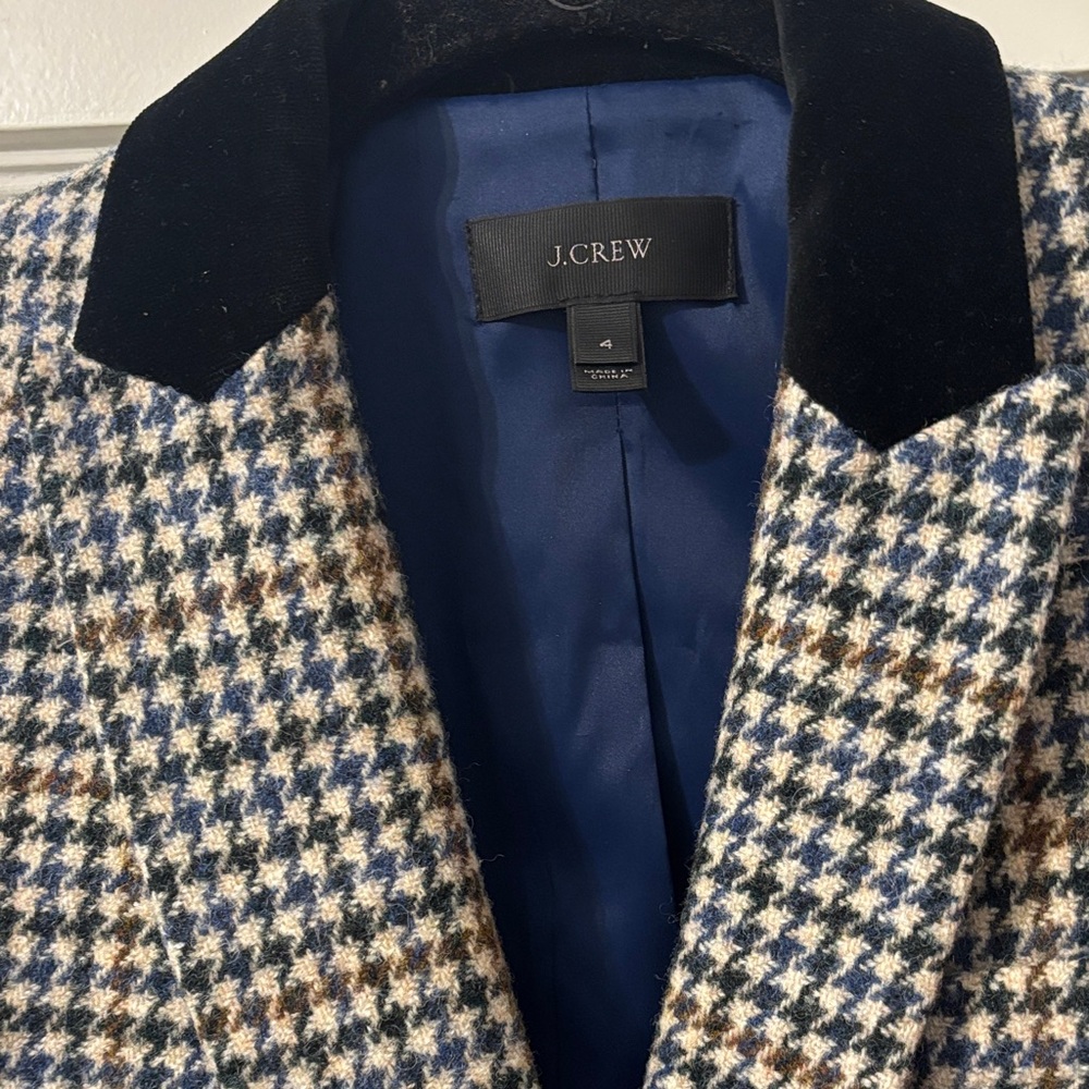 J. Crew Dover Black and Brown Houndstooth Blazer / 100% wool / lined - Picture 2 of 8